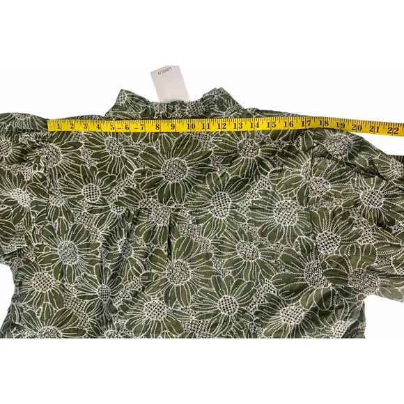 Plus Size Women's Olive Green Floral Dress Ruffle Long Sleeve V Neck Flared 2XL - Picture 8 of 9